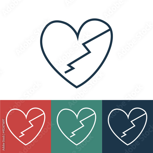 Vector linear icon with broken heart