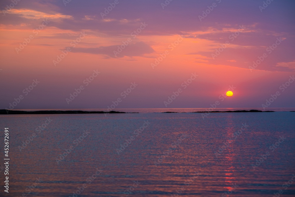 Sunrise over the Caspian Sea. Beautiful cloudscape over the sea, sunrise shot