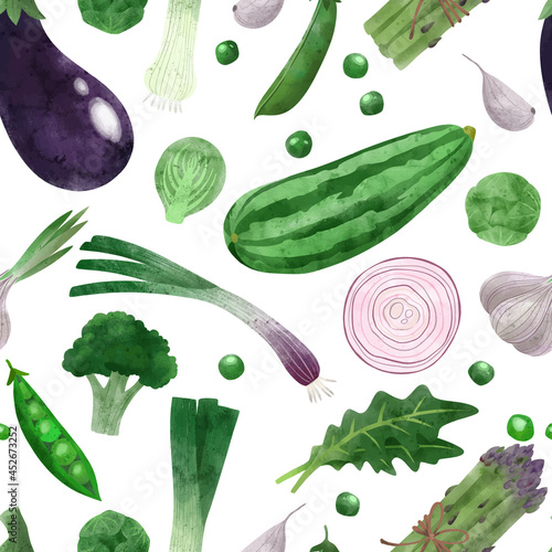 Fresh veggies, seamless pattern, hand drawn vector