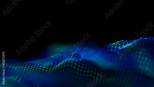 Modern blue technology wave. Led soft focus background. Neon light big data.