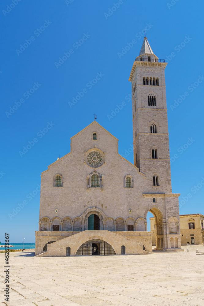 The Santa Maria Assunta Cathedral, also named San Nicola Pellegrino Cathedral located in duomo square of Trani. Minor basilica in Apulian Romanesque architecture. Trani Puglia region, Italy