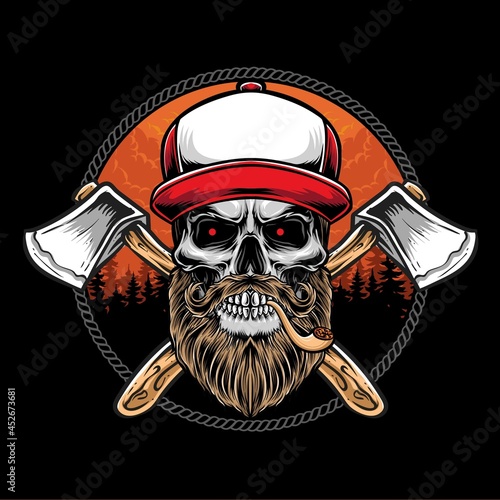 lumberjack skull with axe logo