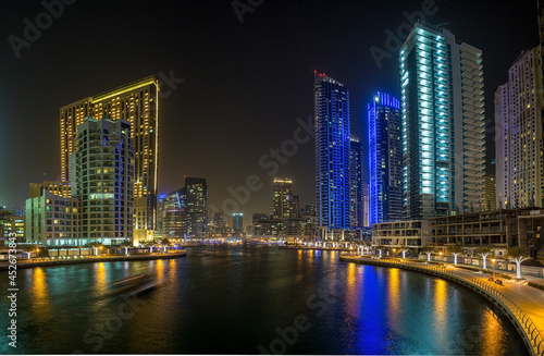 View of the skyscrapers of Dubai Marina district at night © Aquarius