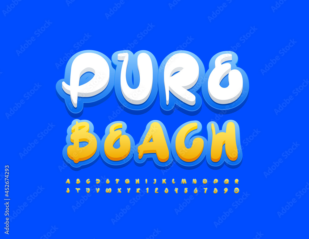 Vector eco concept Pure Beach. Artistic style Font. Set of creative Alphabet Letters and Numbers Vector eco concept Pure Beach. Artistic style Font. Set of creative Alphabet Letters and Numbers