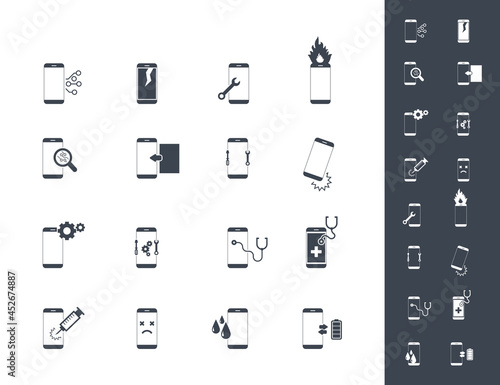 Mobile Phone repair, Smartphone Repair Icon Set. Vector Illustration	