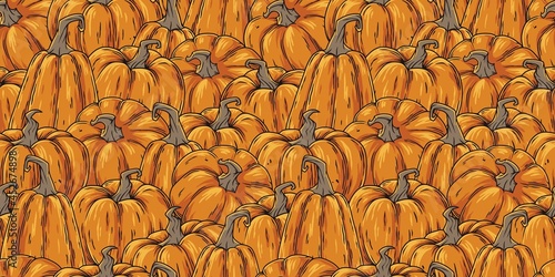 Seamless pattern with pumpkin for happy halloween. Nature orange autumn vegetable for holiday package and wrapper