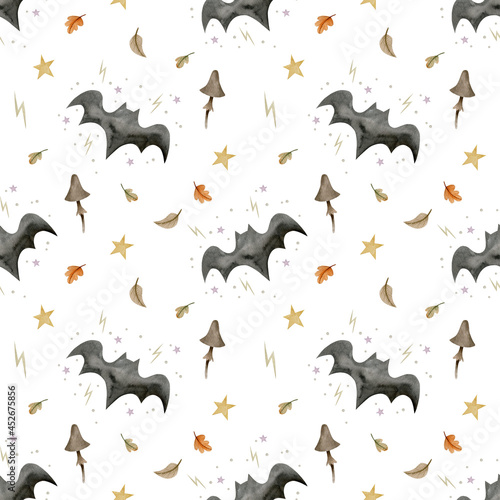 Watercolor seamless pattern for happy halloween  autumn  hello october.