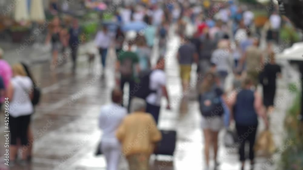 Anonymous Crowd Walking on City Street Slow Motion Bokeh Shot Anonymous Crowd Walking on City Street Slow Motion Bokeh Shot