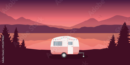 wanderlust camping adventure in the wilderness with camper by the lake