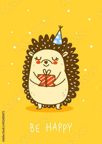 Cute hedgehog with gift - cartoon character for Your happy Birthday design