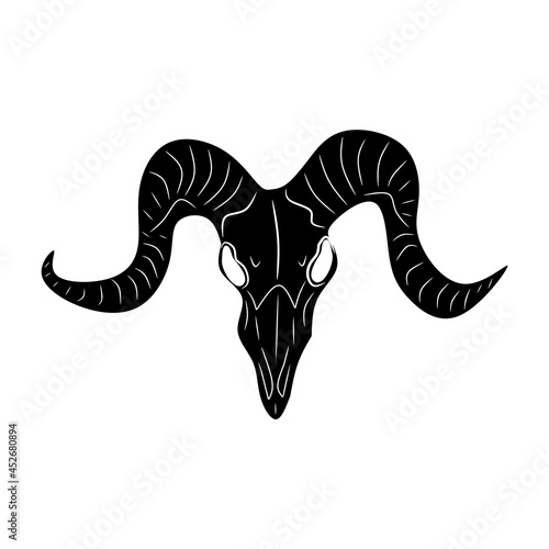 Skeleton goat black, cartoon isolated on white background, vector illustration for design and decor, Halloween, sticker, template