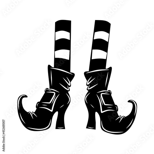 Witches legs black, cartoon isolated on white background, vector illustration for design and decor, Halloween, sticker, template