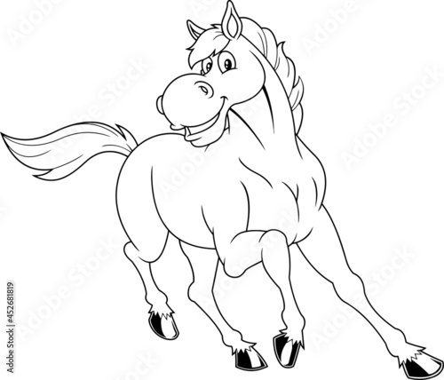 Outlined Wild Horse Cartoon Mascot Character Running. Vector Hand Drawn Illustration Isolated On Transparent Background