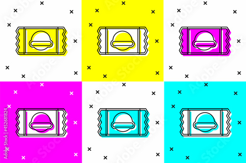 Set Sports nutrition bodybuilding proteine power drink and food icon isolated on color background. Vector