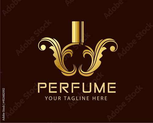 elegant gold perfume bottle logo design illustration