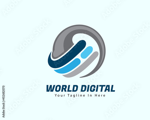 abstract world earth globe digital data transfer logo icon template illustration