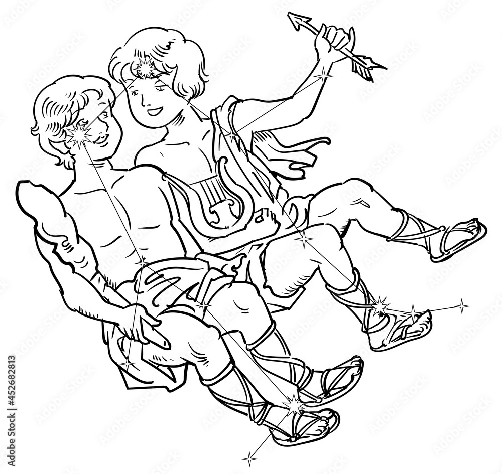 Fototapeta premium 黄道十二星座-ふたご座の星座線