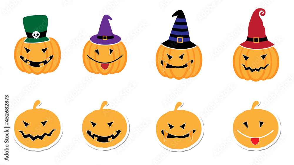 Halloween Pumpkin Set, flat vector elements and stickers Halloween Pumpkin Set, flat vector elements and stickers