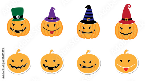Halloween Pumpkin Set, flat vector elements and stickers