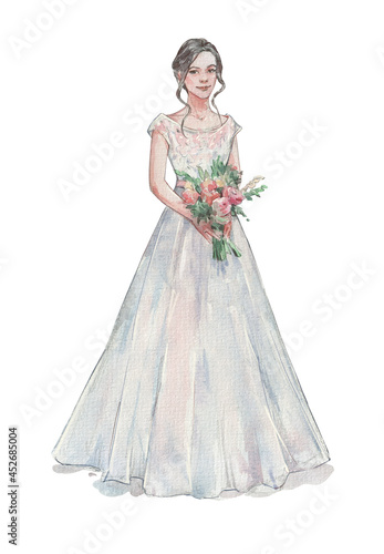 bride posing with bouquet isolated on white