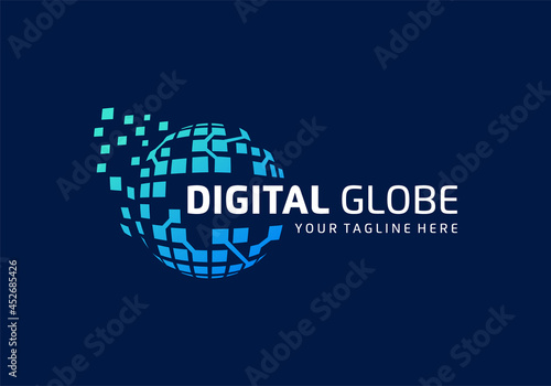 Digital tech, globe data technology logo design inspiration template