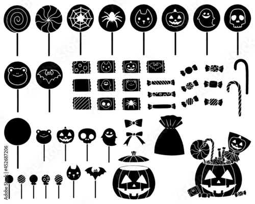ハロウィンのお菓子のシルエットイラスト