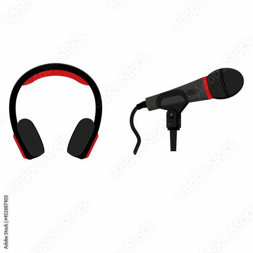 Microphone and headphones isolated on a white background in the cartoon style