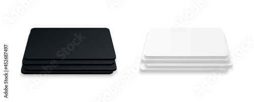 Square beer coaster. Empty white and black mockup. Pprotection coaster for beer glasses, tea cups isolated on white background. Branding template vector illustration.