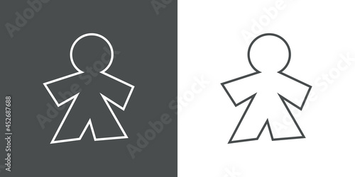 Día de los santos inocentes. Icono con silueta de hombre de papel recortado en lineas en fondo gris y fondo blanco