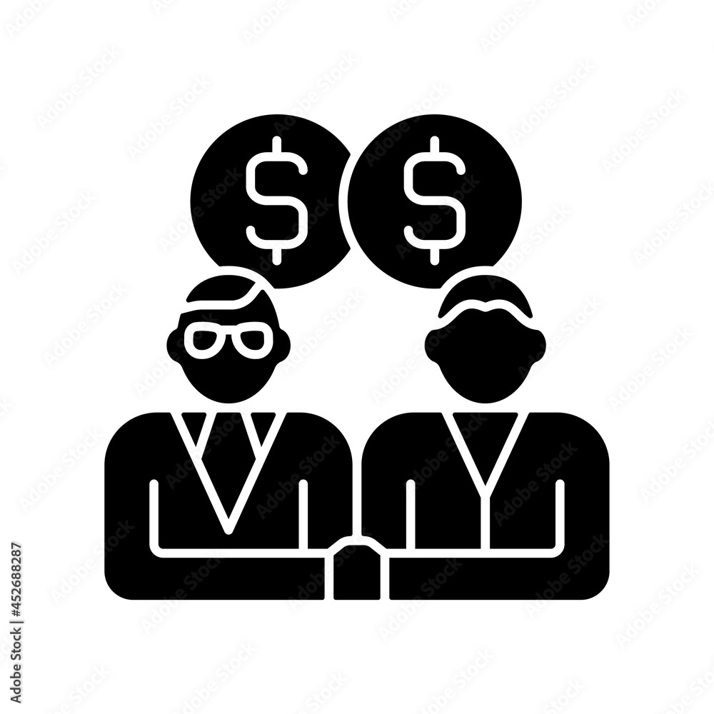 Sales representative black glyph icon. Person that presents and sells products and services. Showcase and merchandise. Closing deals. Silhouette symbol on white space. Vector isolated illustration Sales representative black glyph icon. Person that presents and sells products and services. Showcase and merchandise. Closing deals. Silhouette symbol on white space. Vector isolated illustration