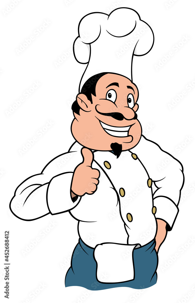 Smiling Chef Cook Character - Colored Cartoon Illustration Isolated on White Background, Vector Smiling Chef Cook Character - Colored Cartoon Illustration Isolated on White Background, Vector
