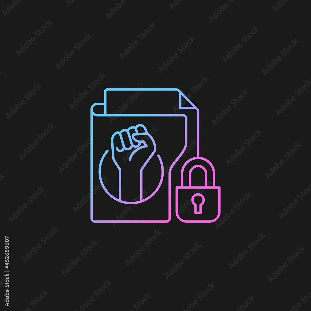 Trade union membership gradient vector icon for dark theme. Improving employment rights. Fighting discrimination. Thin line color symbol. Modern style pictogram. Vector isolated outline drawing Trade union membership gradient vector icon for dark theme. Improving employment rights. Fighting discrimination. Thin line color symbol. Modern style pictogram. Vector isolated outline drawing