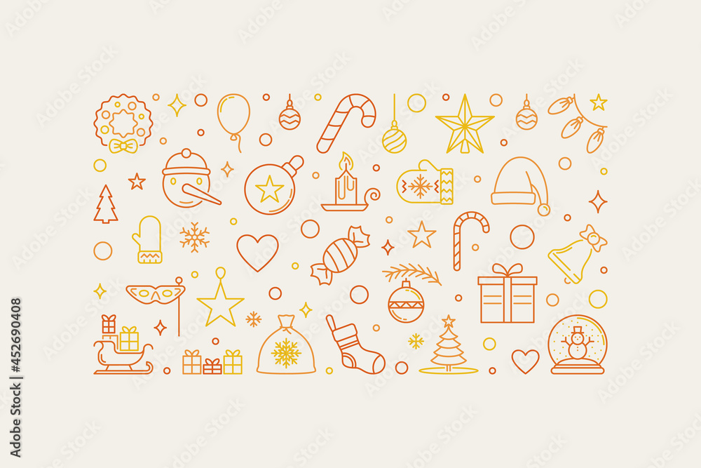 New Year and Merry Christmas outline horizontal banner New Year and Merry Christmas outline horizontal banner