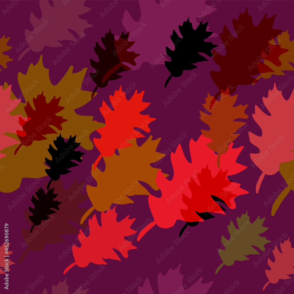 oak red season leaves vector seamless bright pattern multicolor