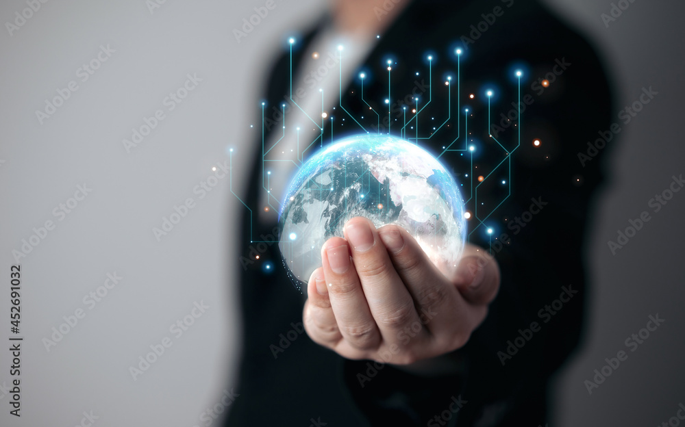 Global network connection. Concept of digital business big data connection. Businessmen hold virtual worlds. Elements of this image furnished by NASA Global network connection. Concept of digital business big data connection. Businessmen hold virtual worlds. Elements of this image furnished by NASA