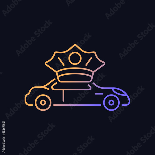 Chauffeur hire gradient vector icon for dark theme. Personal driver. Driving passenger vehicle. Operating luxury cars. Thin line color symbol. Modern style pictogram. Vector isolated outline drawing