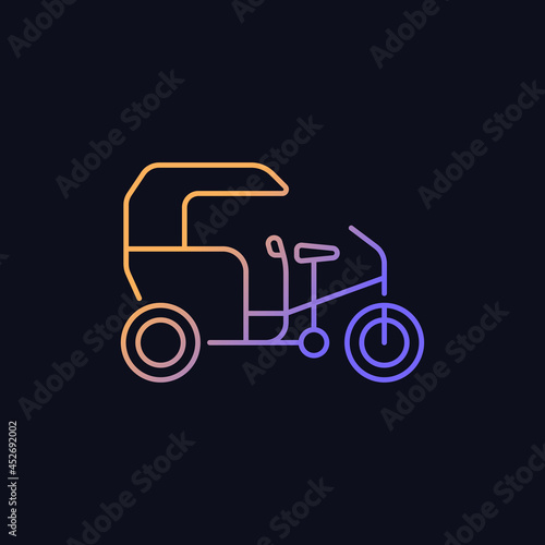 Tricycle taxi gradient vector icon for dark theme. Human-powered three-wheeled vehicle. Bike taxi with passenger cart. Thin line color symbol. Modern style pictogram. Vector isolated outline drawing