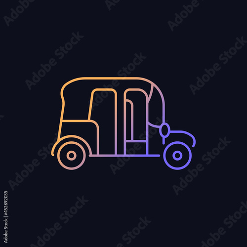Auto rickshaw gradient vector icon for dark theme. Three-wheeler taxi. Passenger car equivalent. Urban transport. Thin line color symbol. Modern style pictogram. Vector isolated outline drawing