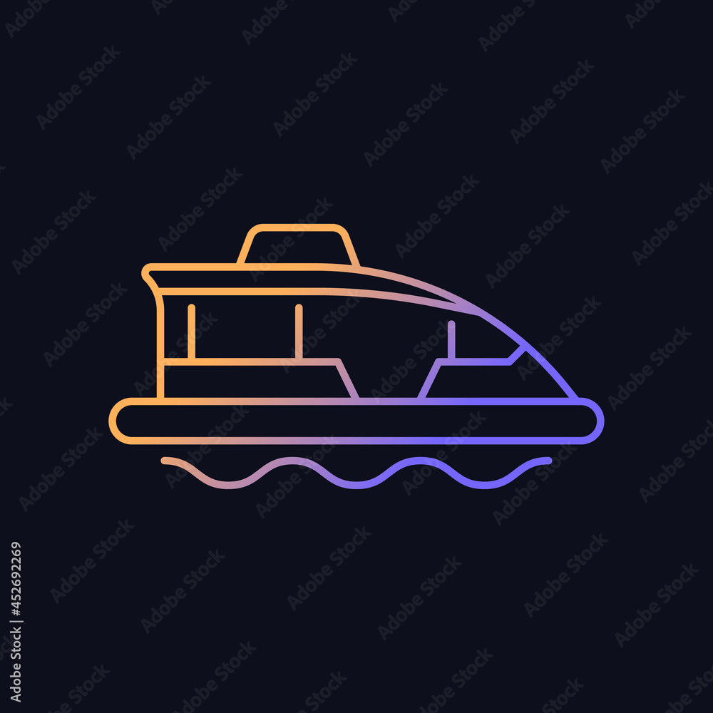 Obraz premium Water taxi gradient vector icon for dark theme. Traveling across harbour. Water bus. Ferry service. Sightseeing trip. Thin line color symbol. Modern style pictogram. Vector isolated outline drawing