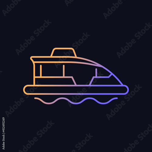 Water taxi gradient vector icon for dark theme. Traveling across harbour. Water bus. Ferry service. Sightseeing trip. Thin line color symbol. Modern style pictogram. Vector isolated outline drawing