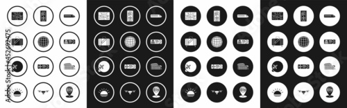 Set Train, Passport pages with visa stamps, Cruise ticket traveling by ship, Smartphone electronic boarding pass airline, Coliseum Rome, Italy and Globe flying plane icon. Vector