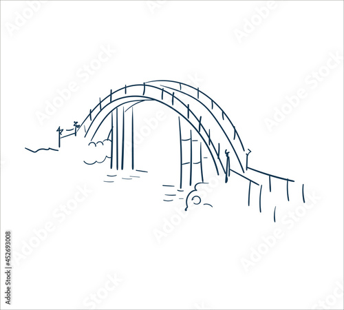 bridge set vector ink illustration sketch japanese chinese style line art design view