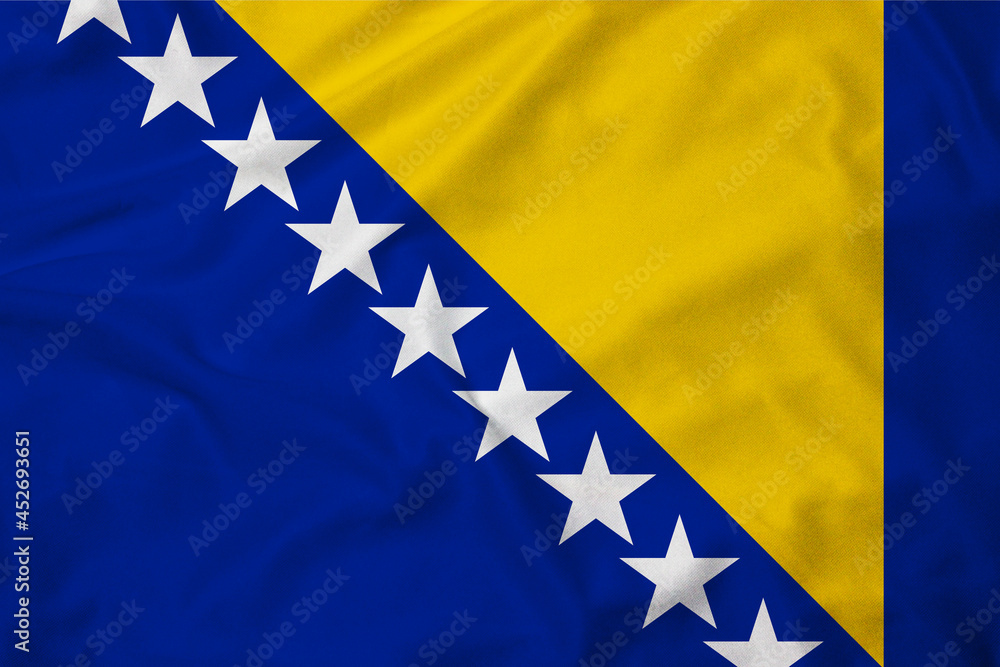 Flag of Bosnia and Herzegovina, realistic 3d rendering with texture Flag of Bosnia and Herzegovina, realistic 3d rendering with texture