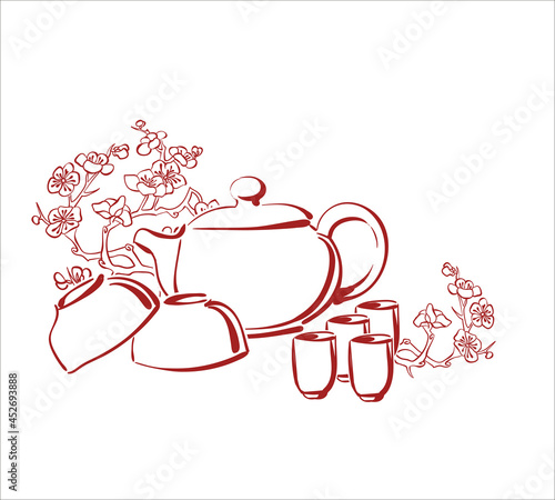 tea ceremony vector teapot cups traditional japanese design elements
