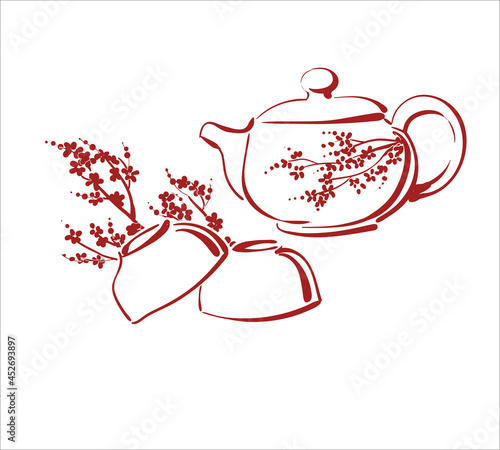tea ceremony vector teapot cups traditional japanese design elements