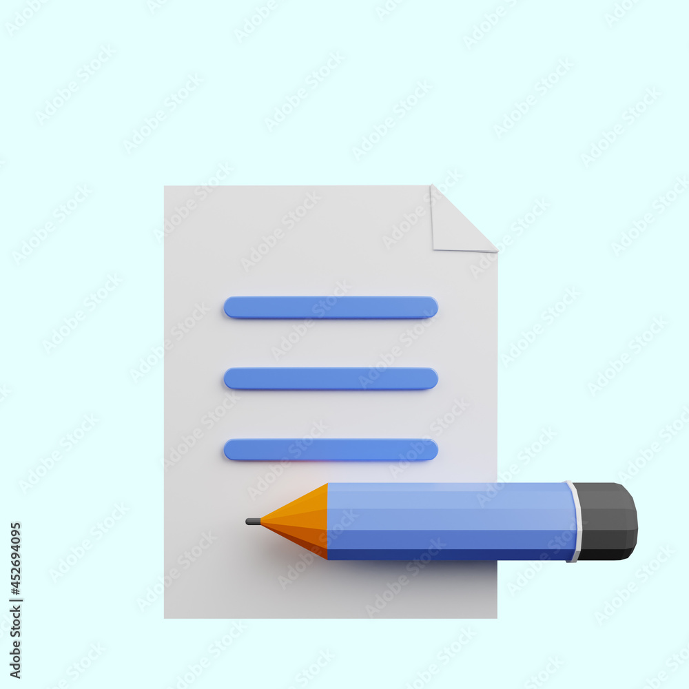3d illustration of paper with pencil 3d illustration of paper with pencil