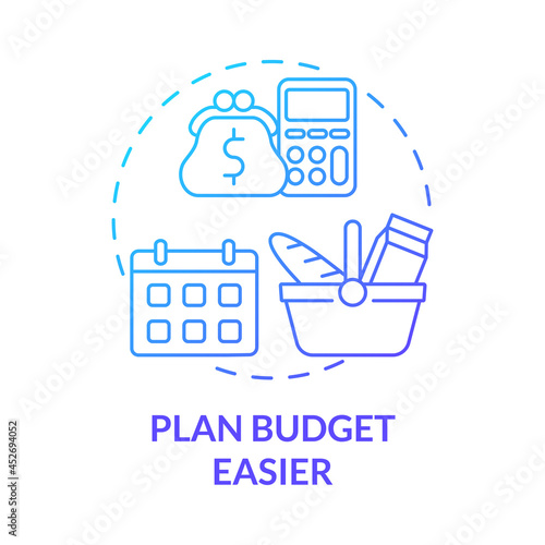 Plan budget easier blue gradient concept icon. Save money and time on cooking abstract idea thin line illustration. Plan menu and do shopping ahead. Vector isolated outline color drawing