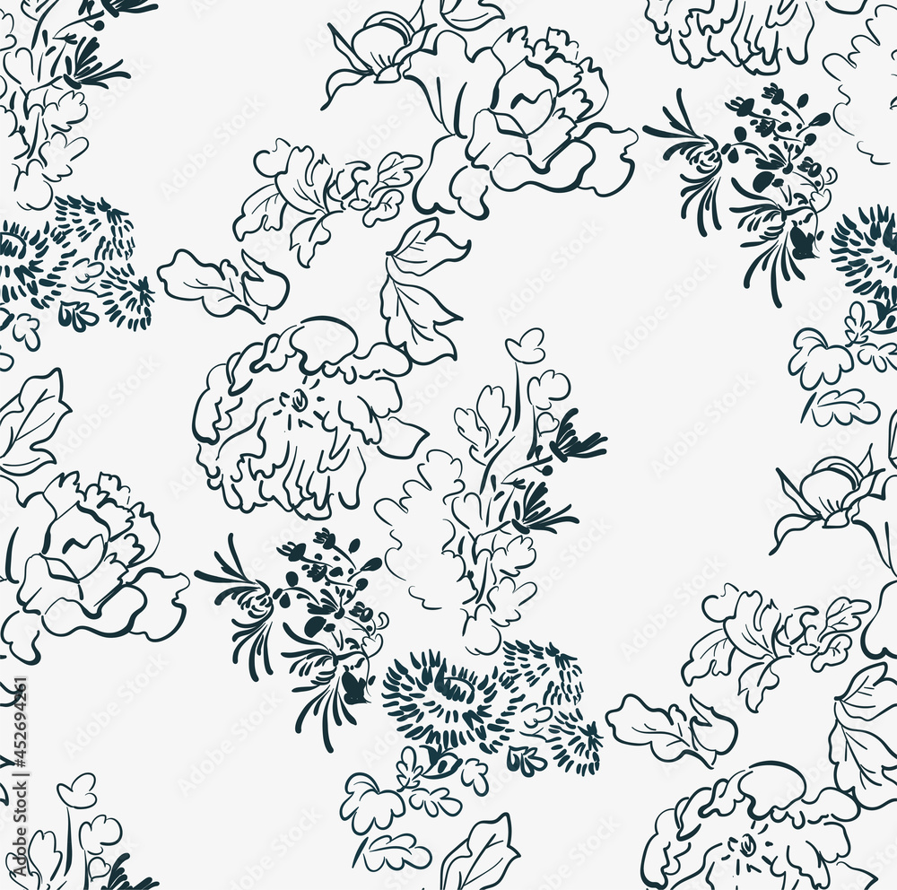 flower japanese chinese design sketch ink paint style card seamless pattern flower japanese chinese design sketch ink paint style card seamless pattern