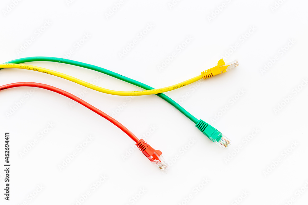 Colored electrical cables and wires, top view Colored electrical cables and wires, top view