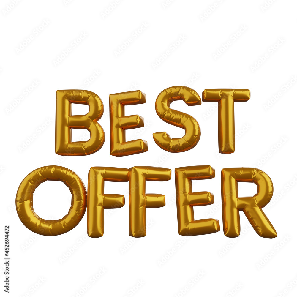 3d illustration of discount golden balloon concept best offer